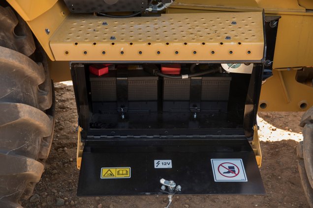 Batteries are safely locked under the ladder